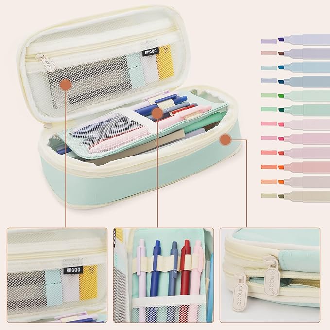 52 Aesthetic School Supplies with Cute Pen Case,5 Black, 2Blue,2 Red Ink Gel Pens,12inch and 6inch rulers,6 Mechanical Pencils for Students Stationary College Essentials