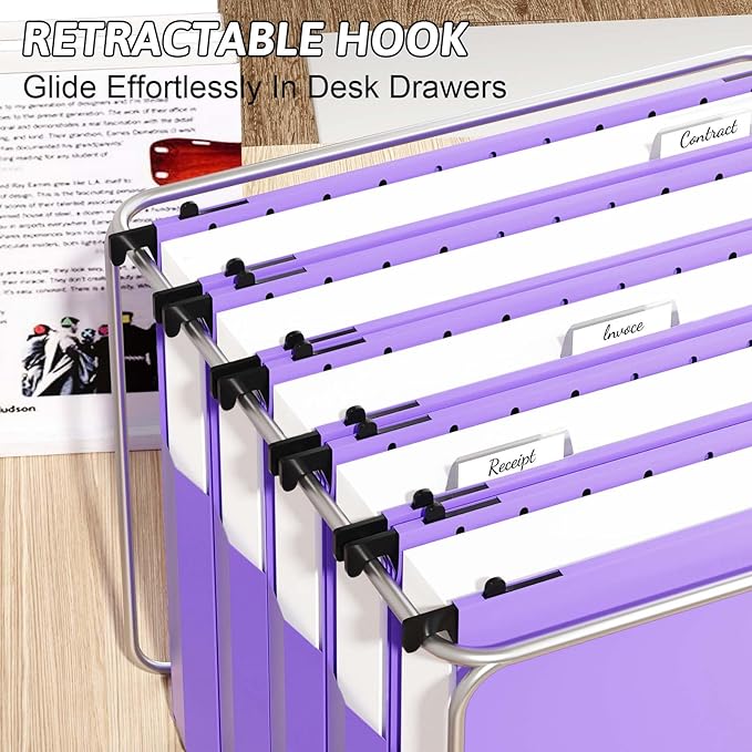 Plastic Extra Capacity Hanging File Folder Letter Size,12 Pack Reinforced Purple Hanging Folders Expandable,Heavy Duty Folders 2 Inch Expansion,Hanging File Organizer Designed for Bulky Files