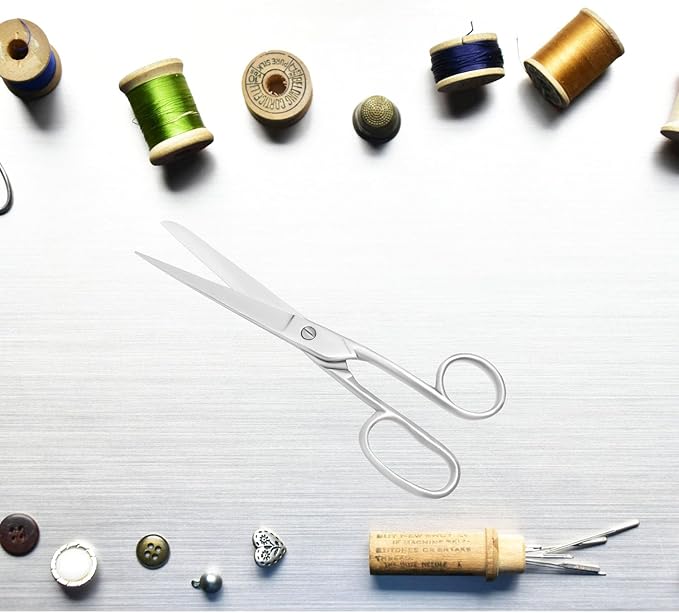 Silver Office Scissors, Heavy Duty Sewing, Tailor Fabric Sewing Paper Cutting Shears Stainless Steel Cutter Leather Art Craft Office Scissors (8 Inch)