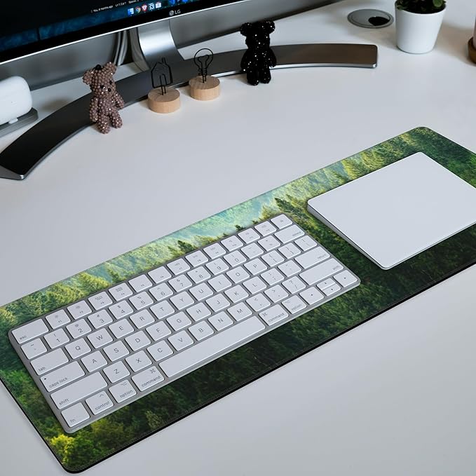 Large Mouse Pad Green Forest Extended Gaming Mousepad Waterproof Desk Pad with Non-Slip Base and Stitched Edge Keyboard Pad XL 11.8 x 31.5 Inch Mouse Mat for Home Office Desk Decor