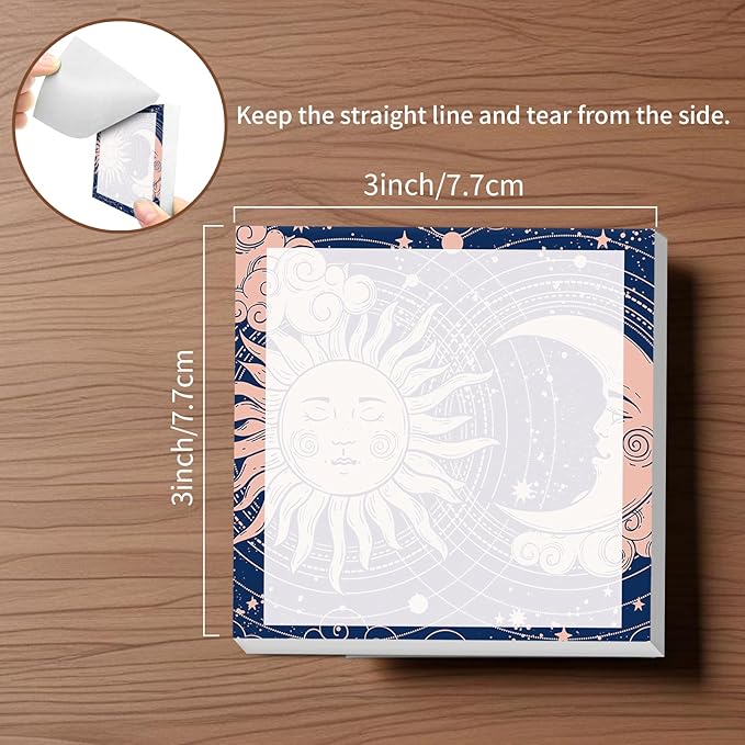 Sticky Notes, 2 Pads, 3x3 inches, Cute Colorful Fun Self-Stick Note Pads, Easy Post, Strong Adhesive Notepad Moon Sun Drawing