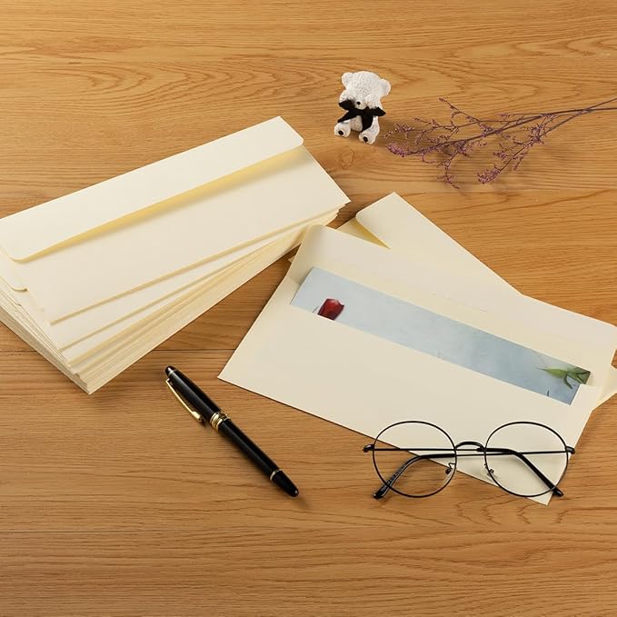 100 Pack Colorful #10 Business Envelopes Self Seal Standard Envelopes for Office Checks, Business, Letter Mailing Invoices, 4.13 x 9.49 Inches (Cream Color)