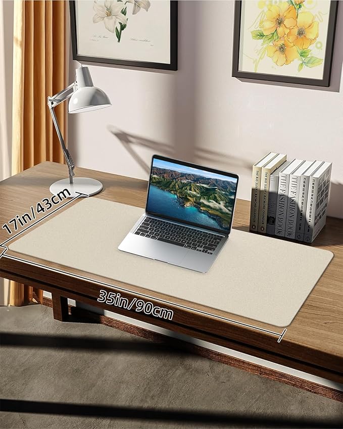 PULeather Non-Slip Desk Mat, Large Mouse Pad & Laptop Desk Pad - Waterproof Writing Pad for Office & Home (Beige, 35.4" x 17")