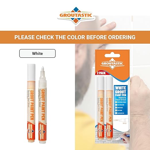 White Grout Paint Pen – Tile Grout Colorant & Sealer Marker, Quick-Dry, Ideal for Bathroom, Shower, Kitchen Tiles – Restores Grout Lines,3 Adjustable Tips (2-3 mm) 2 Pack