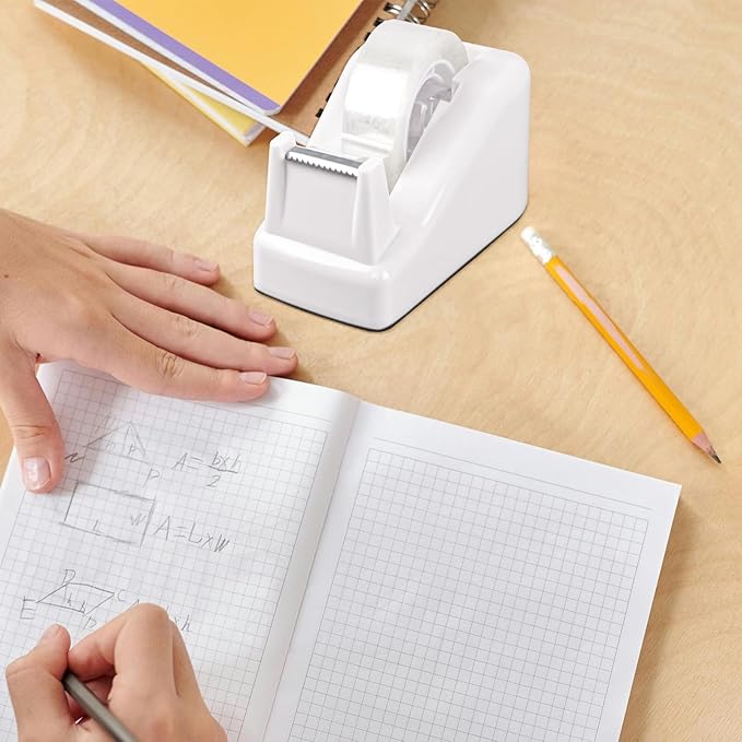 Desktop Tape Dispenser White with Weighted Nonskid Base - Includes 6 Rolls of Transparent Tape (0.71 Inch x 1000 inches Each)