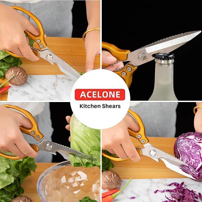 Kitchen Shears,Multi-Function Kitchen Scissors - Stainless Steel Utility Scissors (Gold)