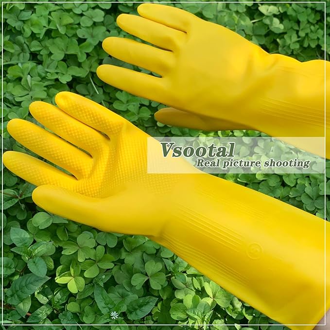 8 Pairs Reusable Household Cleaning Gloves, Rubber Kitchen Dishwashing Gloves,Extra Thickness, Long Sleeves, for Washing Dishes, Pet Care(Medium, Yellow)