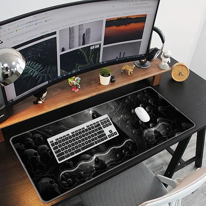 Keyboard Mouse Pad Set,Large Mouse Pad+Keyboard Wrist Rest+Wrist Support+Coaster,31.5x11.8in Extended Desk Mat for Computer Laptop Office Home-Spectre