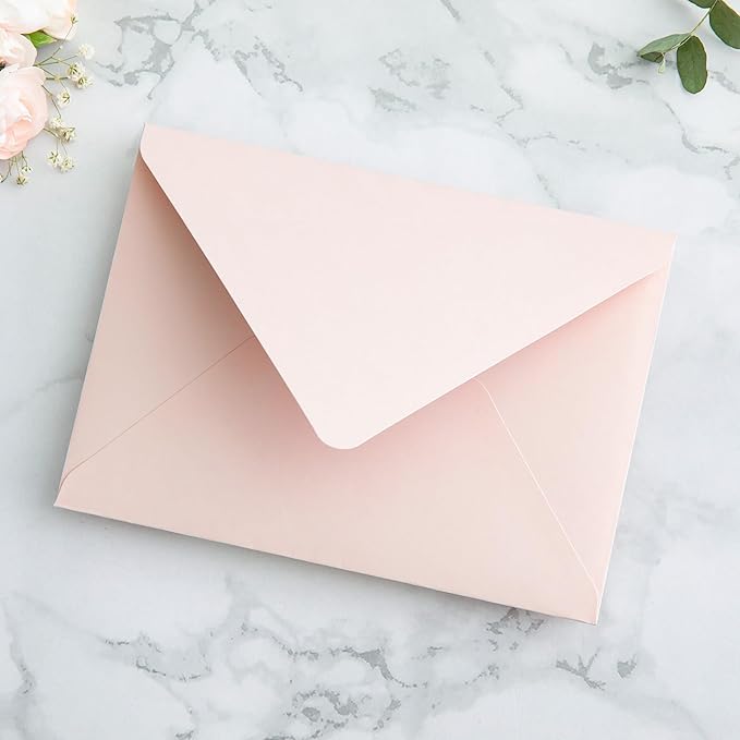 PONATIA 50PCS A7 Euro Flap Envelopes, 5.25 x 7.25'' Blush Pink Flowers Liner Envelopes for 5x7 Wedding Invitations, Photos, Postcards, Greeting Cards, Christmas Gift Cards, Acrylic Mailing