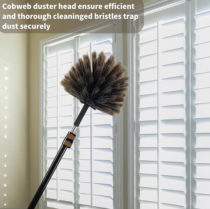 4 Pack Corner Duster, Webster Cobweb Duster Head,Fits Standard 3/4 inch Threaded Poles, Spider Web Remover Brush, for Ceilings, Moldings, HVAC & Floor Vents, and Corners(4, Brown)