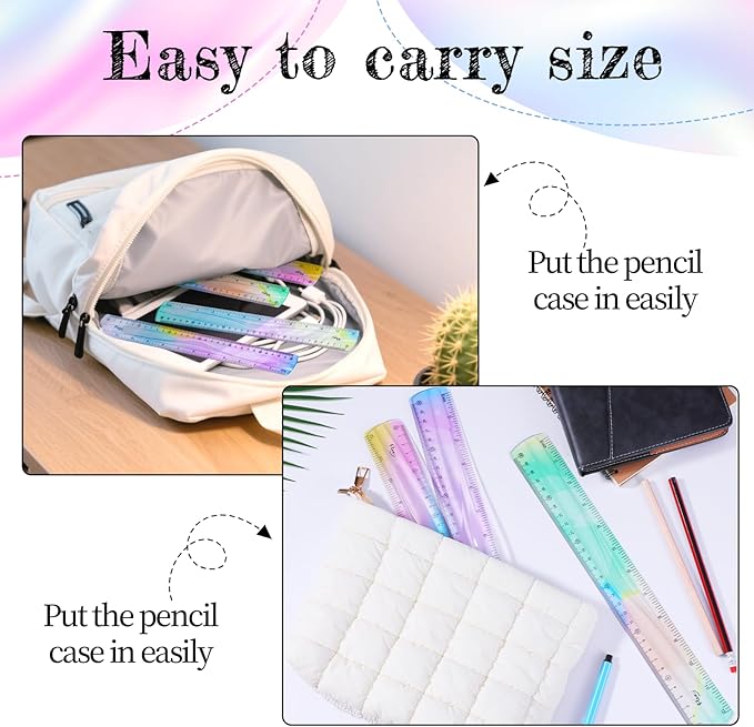 4 Pcs Flexible Ruler Soft Bendable Plastic Ruler Shatterproof Bendable Straight Folding Rulers Gradient Colour Rulers with Centimeters Inches for Adults Classroom Home Office Supplies