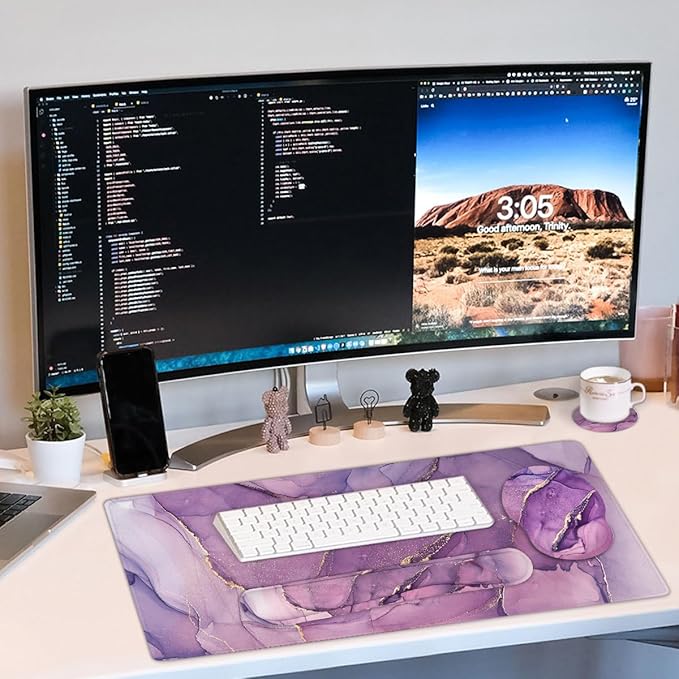 Large Mouse Pad and Keyboard Wrist Rest, Desk Pad for Keyboard and Mouse, 4-in-1 Large Gaming Mouse Pad with Wrist Support, Desk Mat for Home Office Study Game-Purple