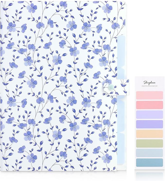 SKYDUE Expanding File Folder with 5 Pockets, Floral Accordion File Organizer for Important Document,Portable Receipt Paper Organizer,School Office Supplies,Blue