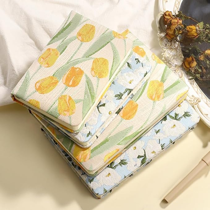 Pocket Notebook, A6, 4x6, Small Embroidered Journal, Cute Notebook, Lay Flat, Hardcover, Lined Notebook & Sketchbook, Note Taking Notebook, Beautiful Journal for Women, Tulip Flower