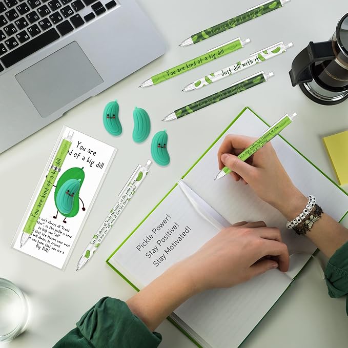 30 Sets Christmas Inspirational Gifts Pickle Pencils Bulk 6 Styles 0.7 mm Mechanical Pencils with Erasers Positive Cards for Xmas Holiday Student Teacher Coworker School Office Supplies