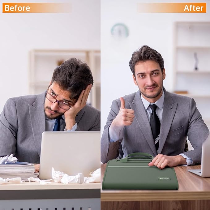 Tamfile Fireproof Accordion File Organizer with Handle, 13 Pocket Expanding File Folder with Zipper & Labels, File Folder with Multi-Pockets Paper Organizer Folder for Letter A4 Files, Green