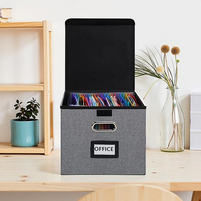 File Organizer Box with Folder, 25 Pockets Accordion File Organizer with Colored Labels, Upgraded & Portable File Folders for Home, Office, School, Light Grey