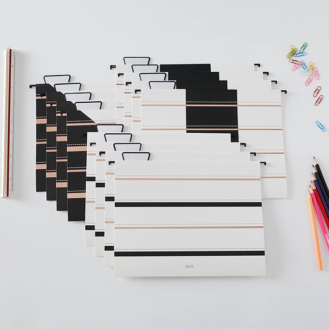 12 Pack Hanging File Folders Filing Cabinet Organizer Letter Size 1/5 Cut Adjustable Tabs Decorative for Home Office School Classroom