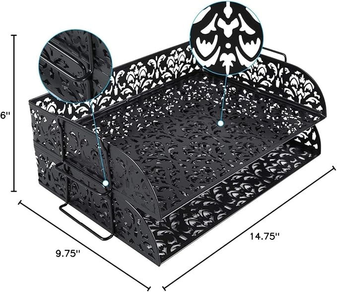 EasyPAG Paper Organizer for Desk 2 Tier Stackable Paper Tray for A4 Legal Size Folders Metal File Storage Desktop Organizer for Home Office School Teacher, Black