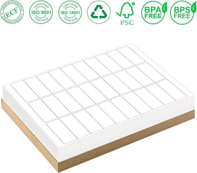 1" x 2-5/8" Address Labels 3000 Labels Sticker Paper for Laser/Ink Jet Printer mailing Labels 8.5"×11" White 30 per Sheet