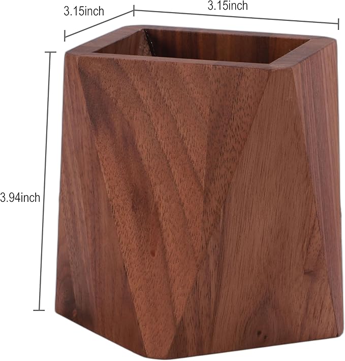 Black Walnut Wooden Desk Organization Pen Holder, Stationary Pen Organizer Dual-Purpose Art Supply Pencil Cup Holder for Office, School, Home