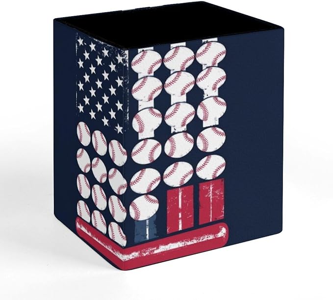 Fashion Pencil Pen Holder Cup, Waterproof Office Supplies, Waterproof Multifunctional Office Supplies American Flag Baseballs
