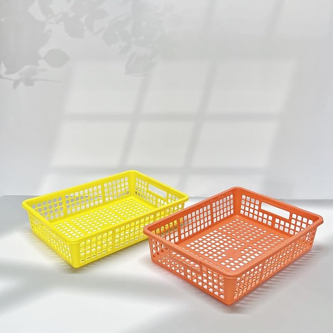 6 Pack Plastic Turn in Paper Trays for Classroom, Colorful Storage Bin Basket Organizers for School Supplies, Classroom Organization and Storage Tray Holds 4A Paper