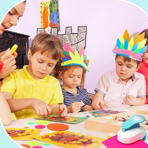 Chengu 6 Pcs Circle Punch Set 3in/2in/1.5in/1in/0.6in/0.3in Scrapbook Hole Punchers Crafting with 10 Sticker Paper Round Cutter Scrapbook for Office Supplies DIY Albums Photos