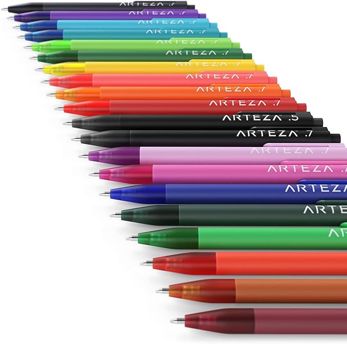 ARTEZA Gel Pens Colored Set of 20, Retractable Pens Assorted Colors for Writing in a Notebook, Journal, Planner