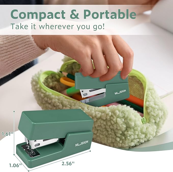 Mini Stapler with 830 Staples, Small Cute Desk Staplers, 25 Sheet Capacity, Green