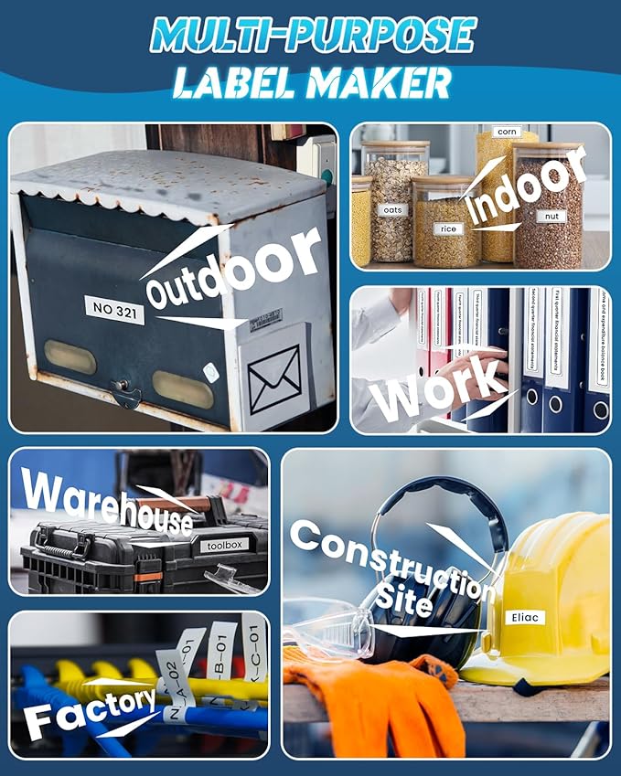 Handheld Label Maker Machine with-Tape Waterproof, Rechargeable Bluetooth Labeler with QWERTY Keyboard, Wire Cable Label Maker with Backlit LCD Screen, Ideal for Home Office School Organization