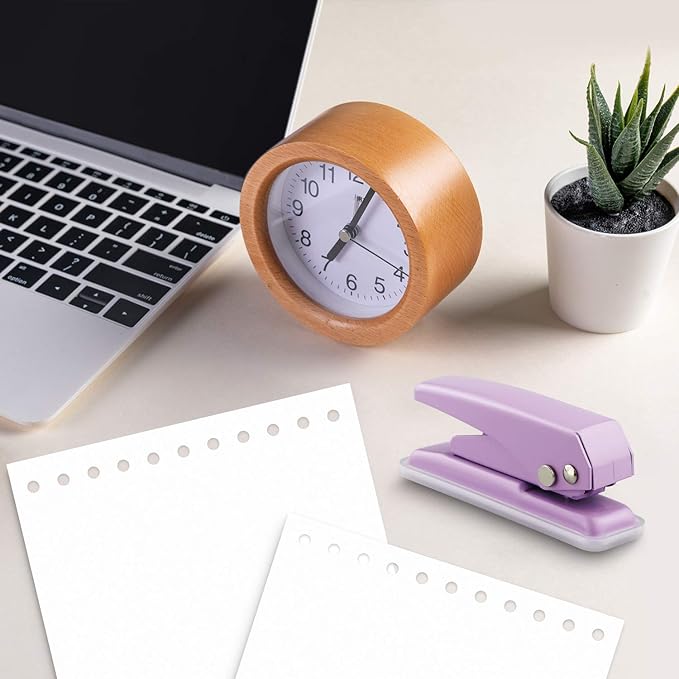 Single Hole Puncher Handheld 1/4 Inches Hole Punch, 20 Sheet Paper Punch Capacity Metal Hole Puncher with Skid-Resistant Base for Paper, Chipboard, Art Project, Purple