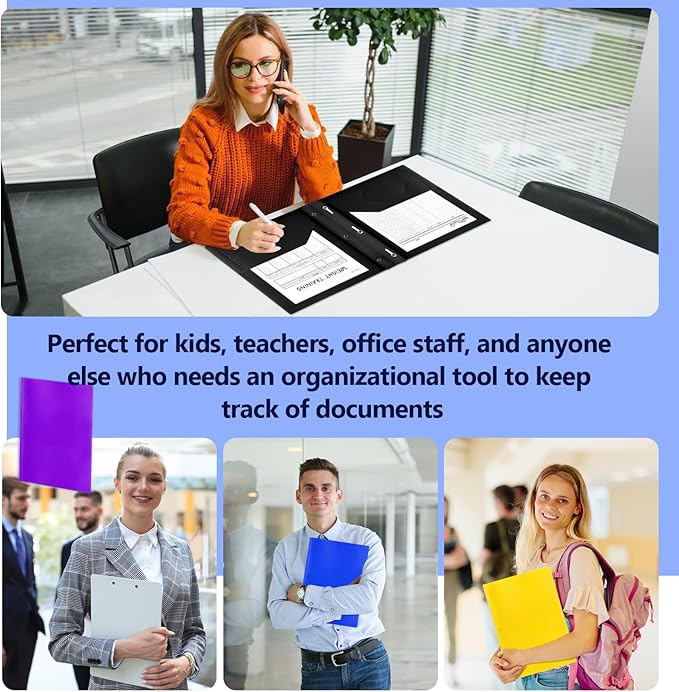 30 Pack Plastic Folders With 2 Pockets, Colorful Letter Size File Folders With Prongs and Business Card Slots for School Office