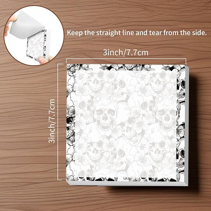 Sticky Notes, 2 Pads, 3x3 inches, Cute Colorful Fun Self-Stick Note Pads, Easy Post, Strong Adhesive Notepad Gothic Skull Flowers
