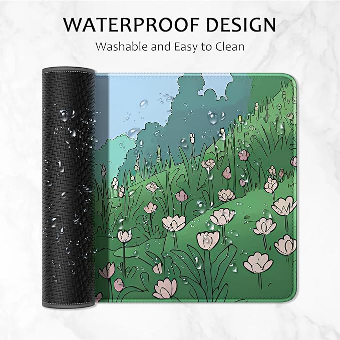 Auhoahsil Desk Mat, Ultra Large Mouse Pad, XXL Gaming Mousepad, Pretty Desk Pad, Big Extended Full Size Desktop Desk Matt for Keyboard, Laptop & Computer, 35.5 x 15.7 in, Anime Bunny Green Grass