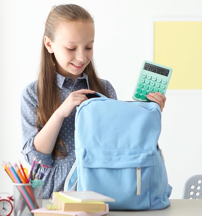 Desk Cute Green Calculator with Big Buttons, Calculators Desktop, 12 Digit with Large LCD Display, Basic Standard Calculator,Mechanical Switch Aesthetic Calculators Office Supplies for Home and School