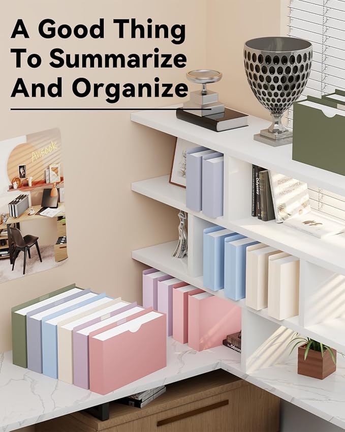 ANSOOK Plastic File Jackets,3" Legal Size Manilla Folders,12 Pack Expanding File Folder,Heavy Duty Expansion Pocket,File Cabinet Folders,Straight Cut Tab,Morandi Color Manila Folder for Home Office