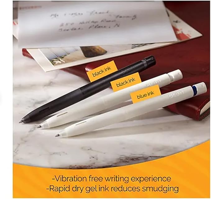 Zebra Pen bLen Gel Pens 0.7mm Medium Point Black Ink With Black Barrel 2-Pack, Smooth Fast-Drying Ink, Vibration-Free Writing Experience, Rubber Grip, Low-Profile Clip (41412)