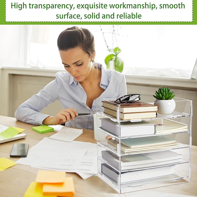 5 Tiers Acrylic Paper Organizers Office Desk Organizers and Accessories Paper Organizer for Desk Clear Office Organization and Storage for School Desktop Organization(1 Pcs,13.58 x 12.6 x 9.45 Inch)