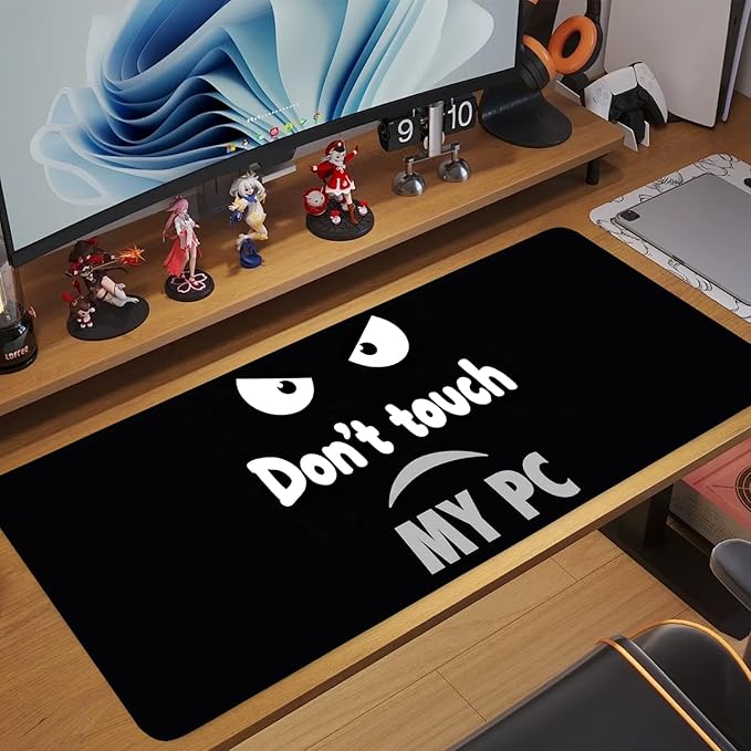 Large Gaming Mouse Pad – 31.5" x 11.8" Extended Desk Mat with Don't Touch My PC Angry Cartoon Design – Funny Non-Slip Mousepad for Gamers & Office Use