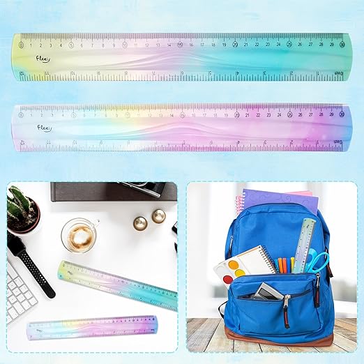 2 Pcs Flexible Ruler, 12 Inch Bendable Ruler for Kids, Soft Plastic Ruler, Kids Ruler for School, Gradient Colored Flex Ruler, Soft Ruler for Kids, Students Classroom with Centimeter and Inch