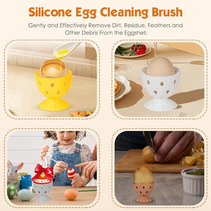 2 PCS Egg Washer for Fresh Eggs, Silicone Egg Brush Cleaner, Egg Cleaner Scrubber for Fresh Eggs, Reusable Multipurpose Washing Egg Tool for Fruits and Vegetables(White/Grey)