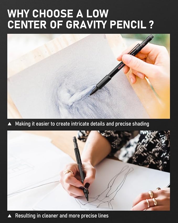 Nicpro 35PCS Art Mechanical Pencil Set, Metal Drafting Pencil 0.5, 0.7, 0.9,1.3 mm & 2mm with 21 Tube Lead Refills(6B 4B 2B HB 2H 4H Colors) Weatherproof Barrel for Outdoor Writing Drawing Sketching