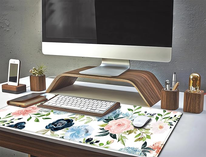 Gaming Green Desk Mat Desk Mouse Pads Purple Blue Pink Floral Mouse Pad Large, XL Big Computer Keyboard Mouse Mat Desk Pad Mat with Stitched Edge for Women Home Office Decor Deskmat 31.5x11.8 in