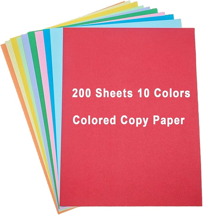 Colored Copy Paper 8.5 x 11 Assorted Colored Print Paper, 10 Colors Letter Size Colored Origami Paper for Cutting DIY Kids Art Craft School Office Supplie(200 Sheets)
