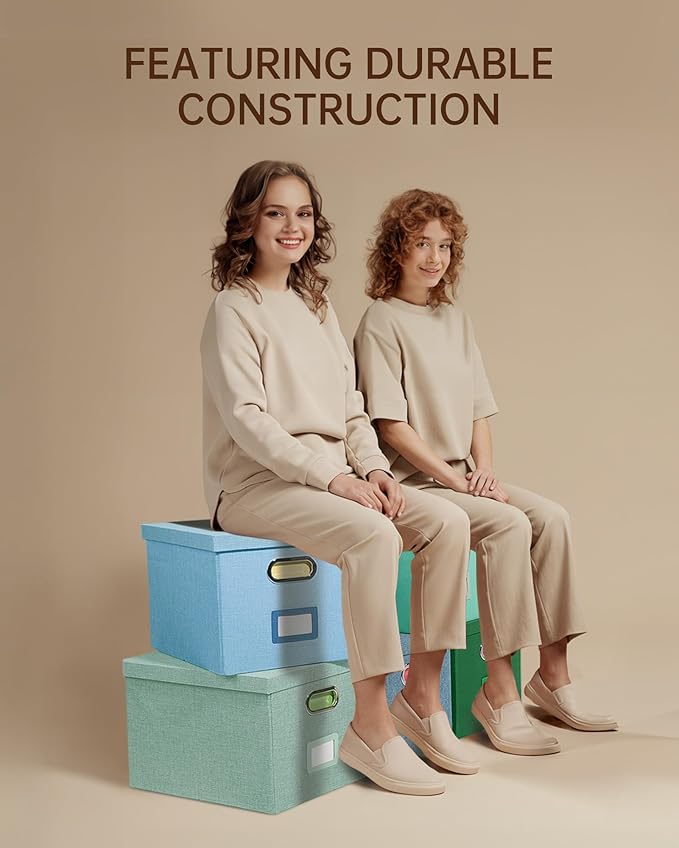 Oterri File Organizer, File Box, File Cabinet for Letter File Folder Storage, Portable Storage Bins with Lids for Office/Decor/Home,Document Organizer, 1 Pack,Sky-blue-Box Only