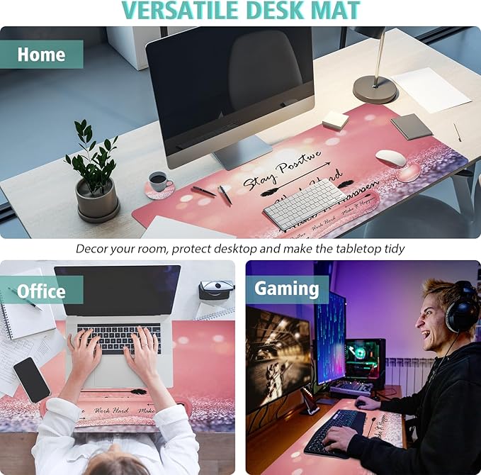 Desk Mat Pad, XXL Large Gaming Mouse Pad with Wrist Rest Wrist Support, 4in1 Desk Pad Set with Ergonomic Design Non-Slip for Home Office Gaming(Blue and Pink Quotes)