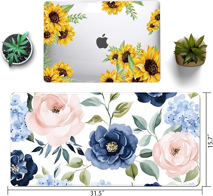 Floral Large Desk Mat 31.5 x 15.7 inch, Waterproof Extended Gaming Mousepad XXL, Aesthetic Flowers Desktop Mat, Non-Slip Keyboard and Laptop Pad, Computer Writing Mat for Home Office Accessories