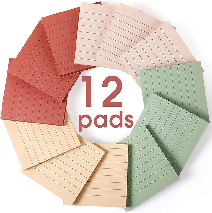 12 Pack Vintage Lined Sticky Notes 3x3 inch Post Ruled Stickies Super Self Stick Power Memo Pads Multi Colors Notes Pads Vintage Aesthetic School Office Supplies Accessories