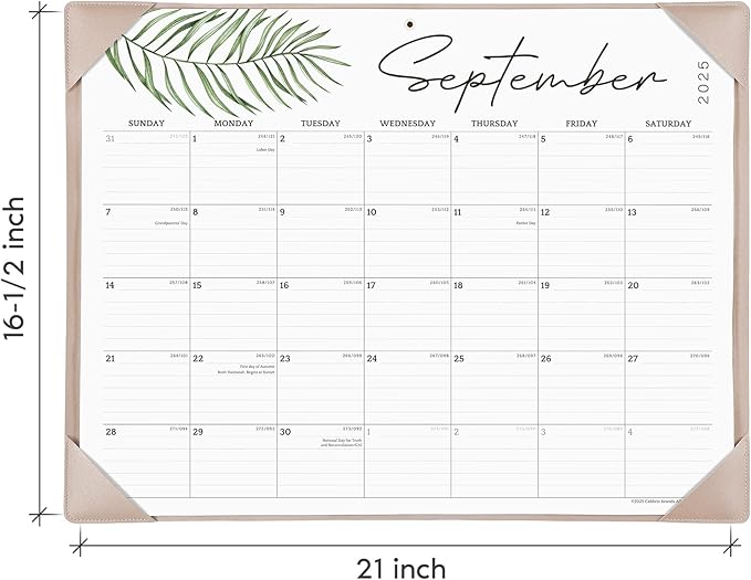 Large Desk Calendar 2025-2026 with Desktop Mat, Cabbrix Desk Pad Calendar 21 x 16-1/2 Inch from July 2025 to December 2026, Desk Blotter Calendar for Home School and Office